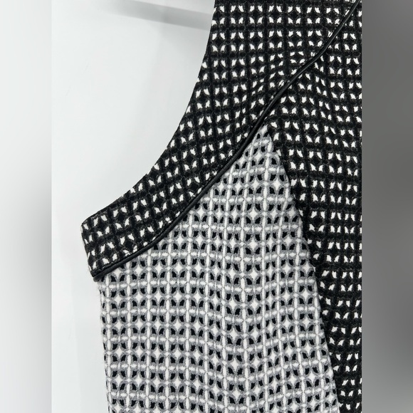 🆕 NWT ZAC Zac Posen VOGUE Peplum Midi Dress Printed Stretch Black Gray White 14 - Picture 10 of 14